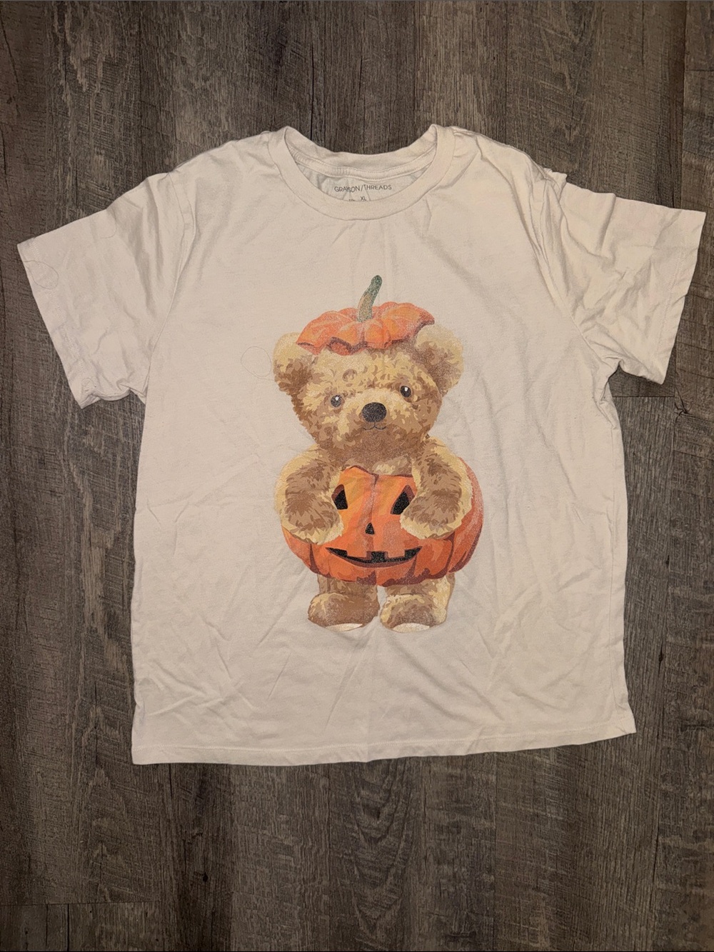 Grayson Threads White Tee with Pumpkin Bear Graphic
